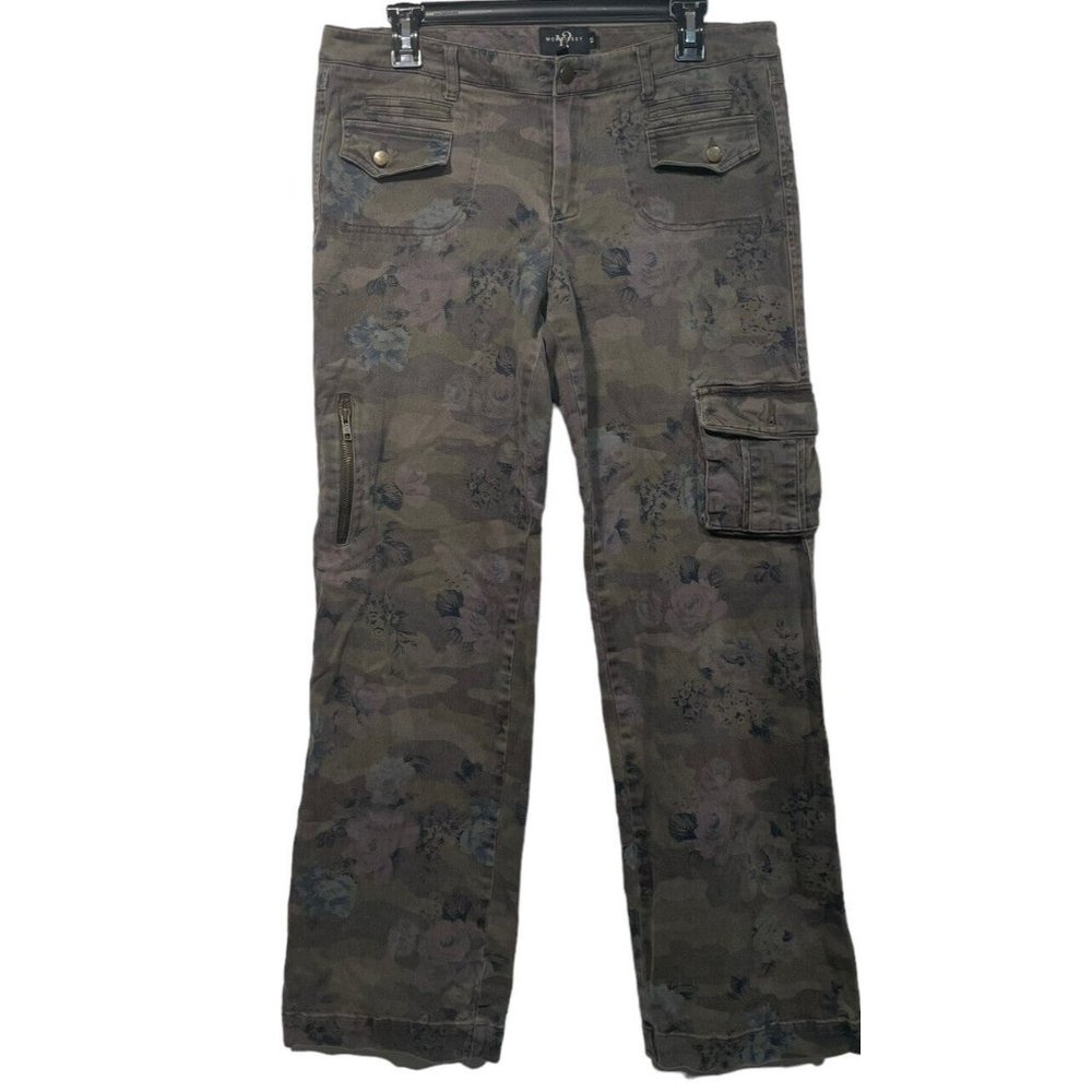 Morrissey Y? Womens Floral Green Camo Cargo Pant Jeans Sz 12 Stretch Y2K